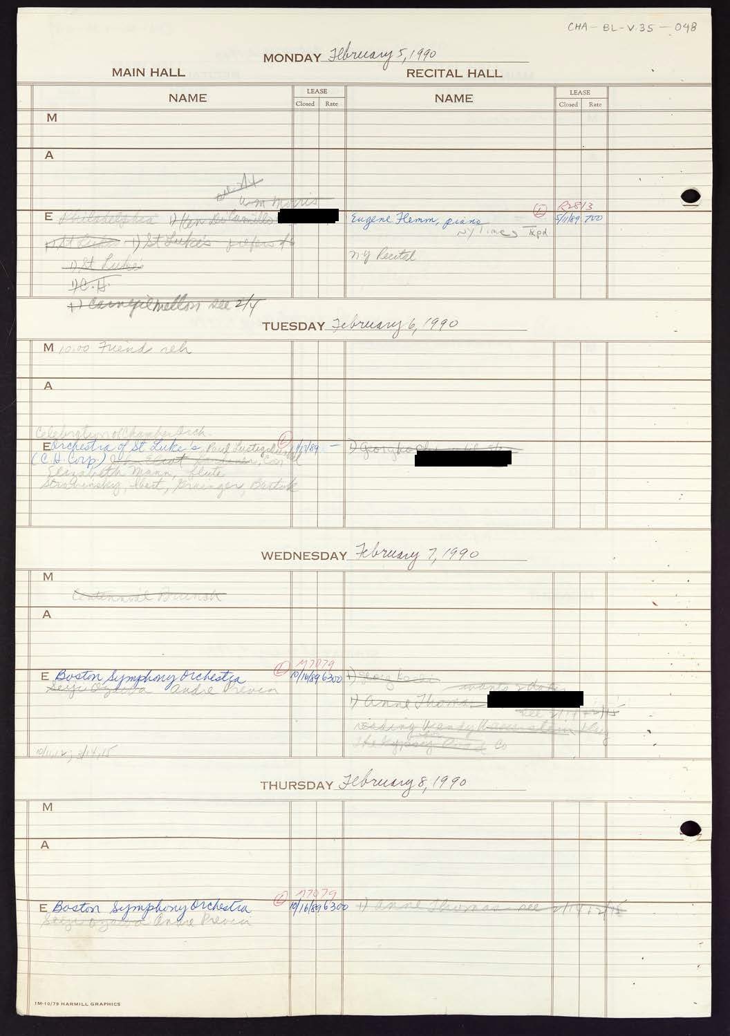 Carnegie Hall Booking Ledger, volume 35, page 48