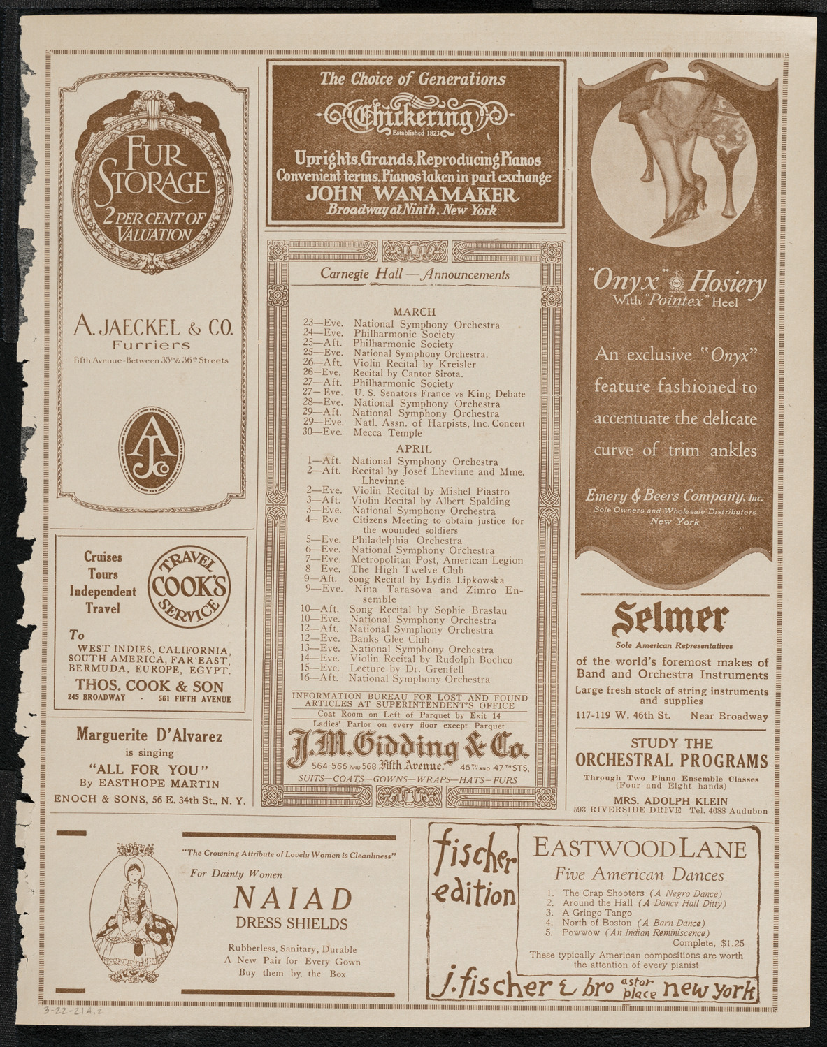 Sascha Jacobsen, Violin, March 22, 1921, program page 3