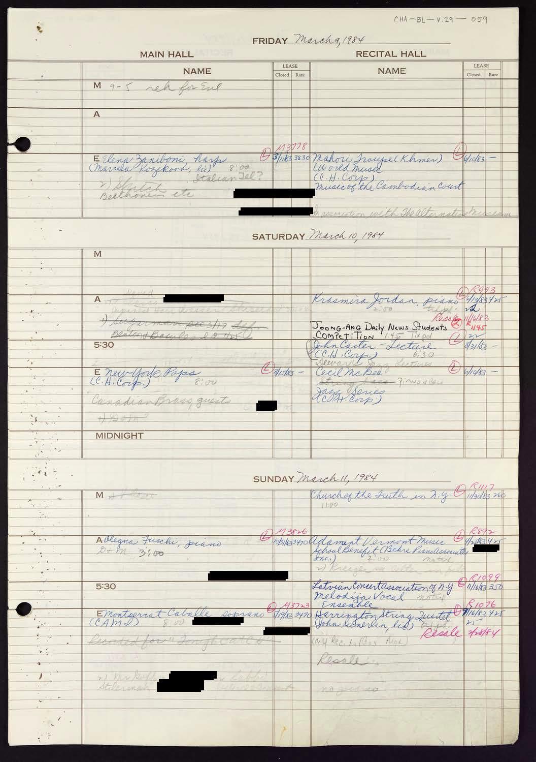 Carnegie Hall Booking Ledger, volume 29, page 59