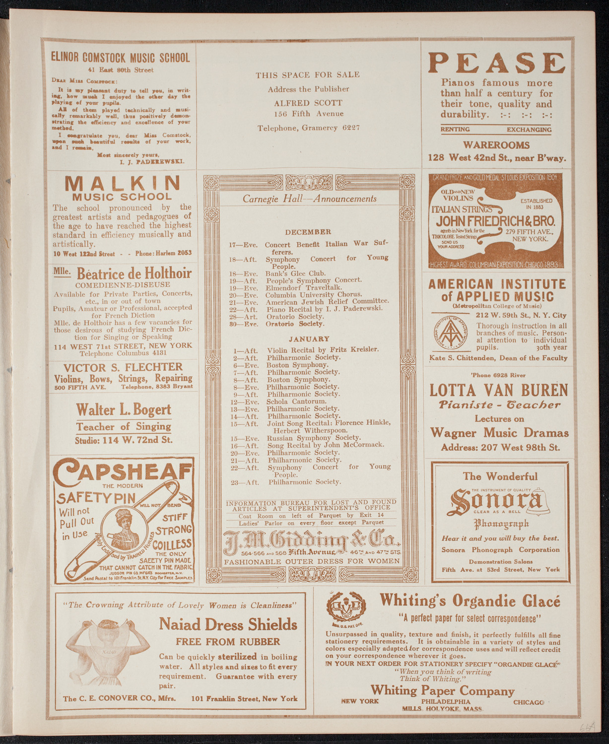 New York Philharmonic, December 17, 1915, program page 3