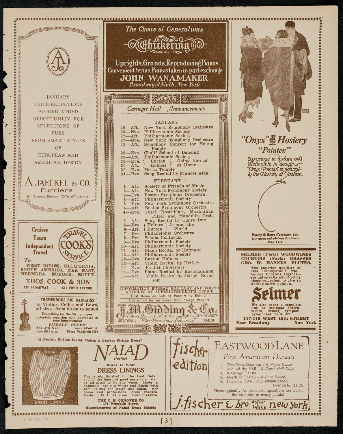 Magdeleine du Carp with the New York Philharmonic, January 25, 1922, program page 3
