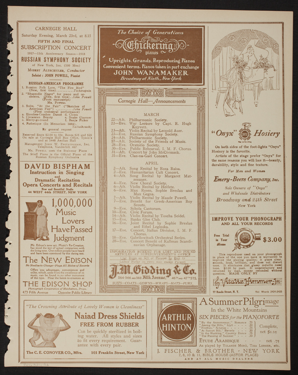 New York Philharmonic, March 21, 1918, program page 3