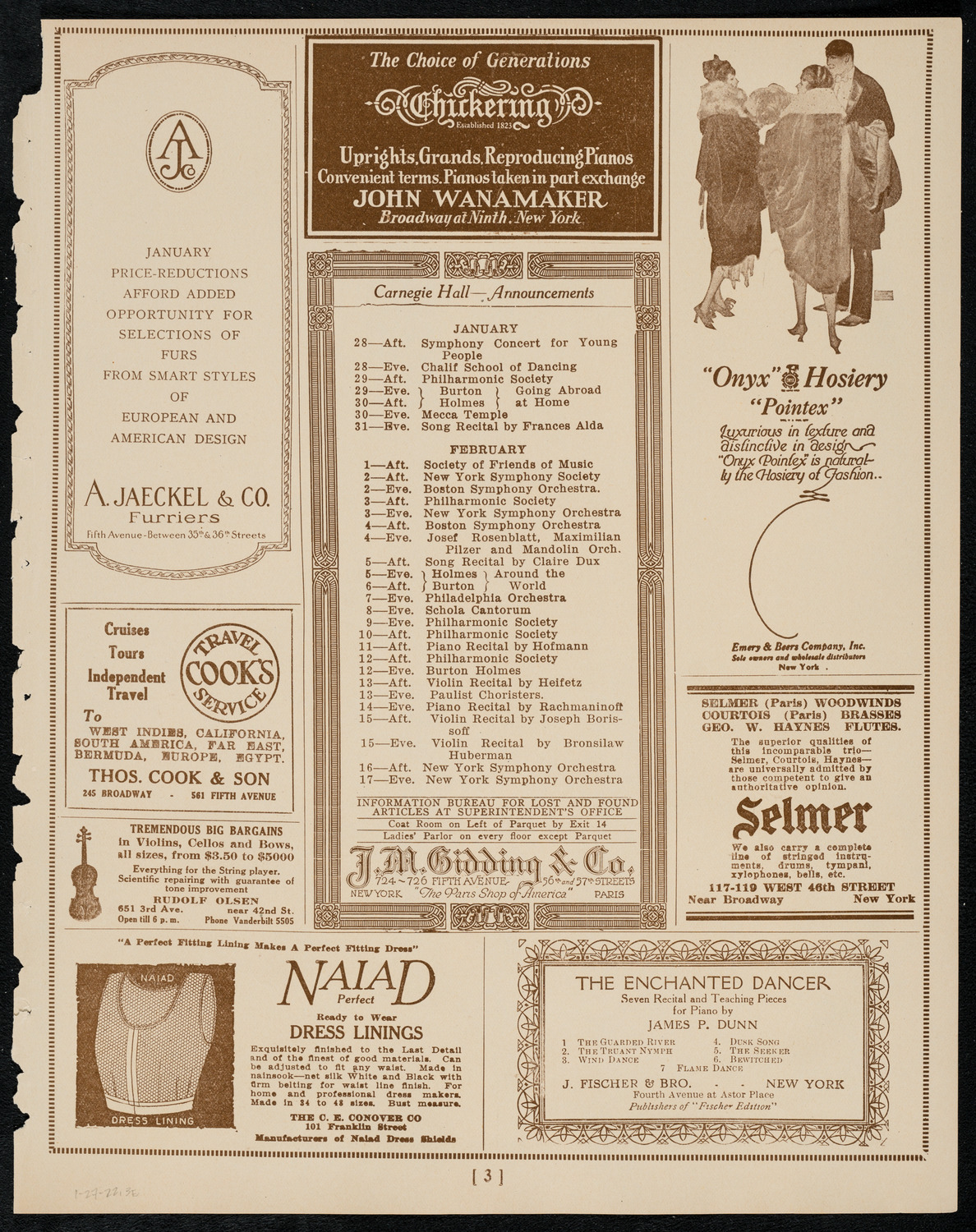 New York Symphony Orchestra, January 27, 1922, program page 3