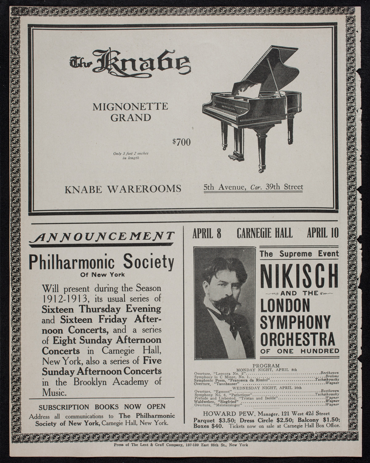 Harold Bauer, Piano, April 6, 1912, program page 12