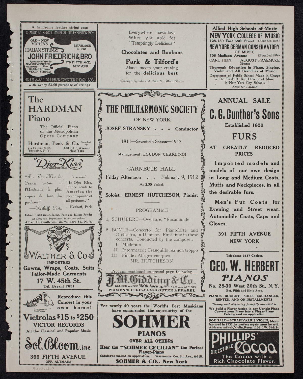 New York Philharmonic, February 9, 1912, program page 5