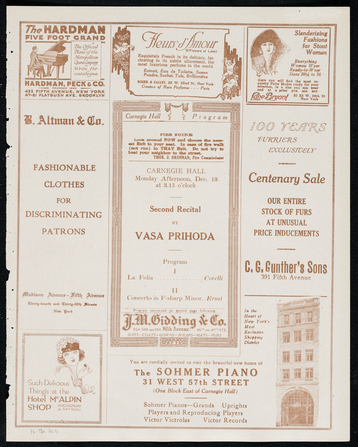 Váša Príhoda, Violin, December 13, 1920, program page 5