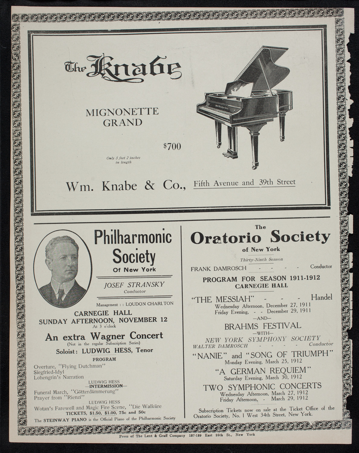 Johanna Gadski, Soprano, November 7, 1911, program page 12