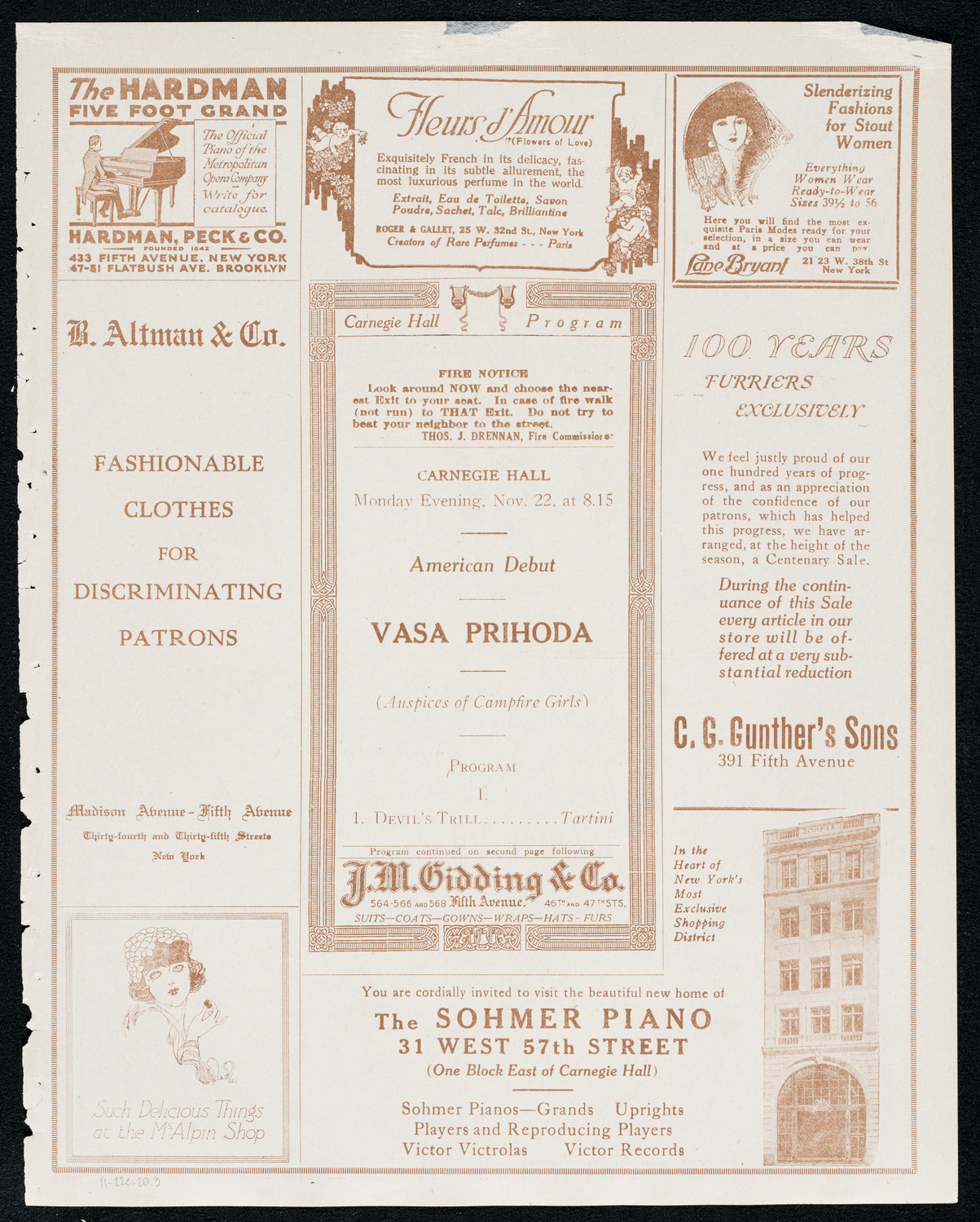 Váša Príhoda, Violin, November 22, 1920, program page 5