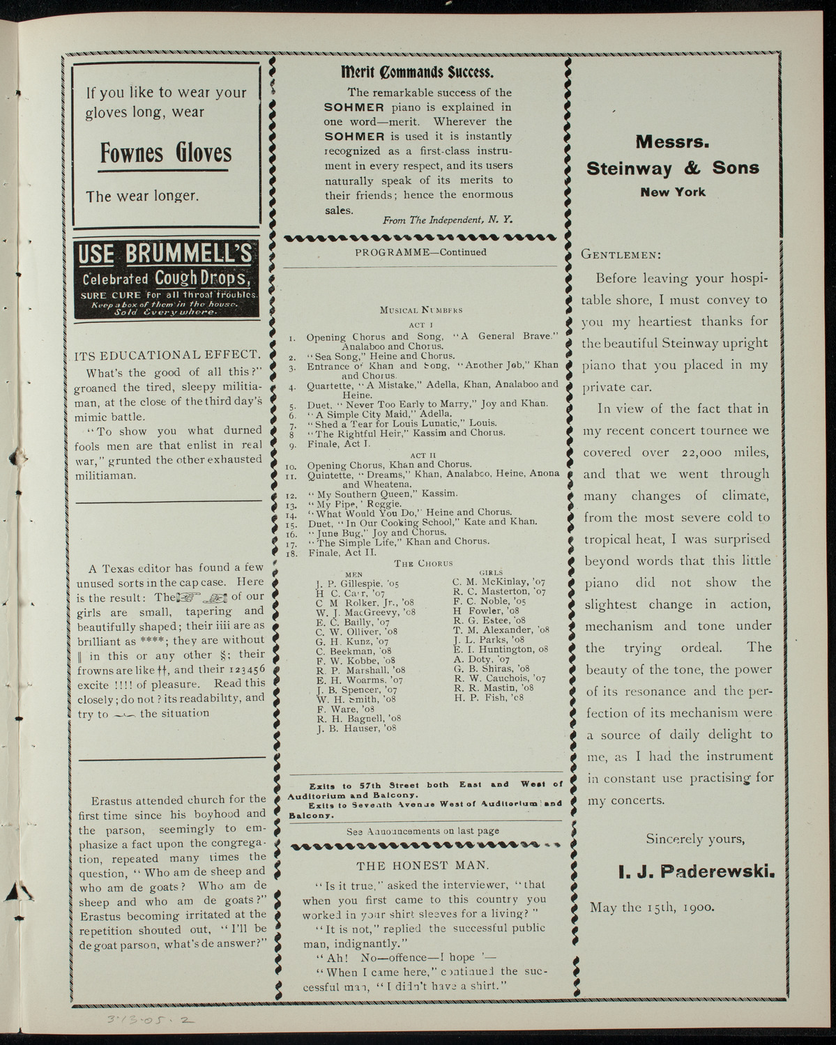 Columbia Varsity Show, March 13, 1905, program page 3