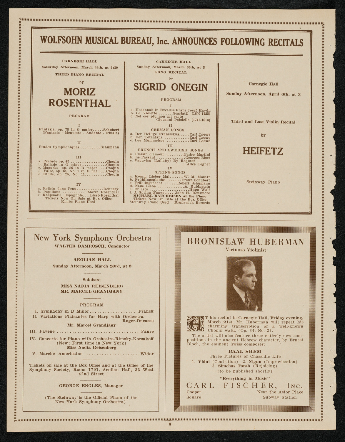 New York Philharmonic, March 21, 1924, program page 8