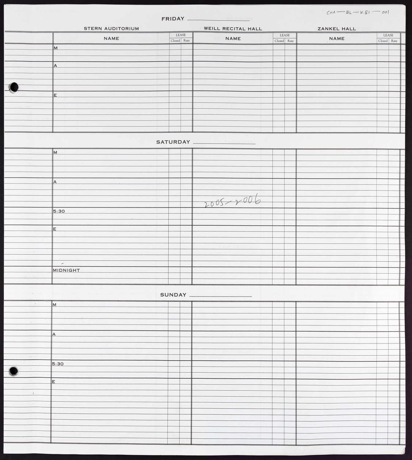 Carnegie Hall Booking Ledger, volume 51, page 1