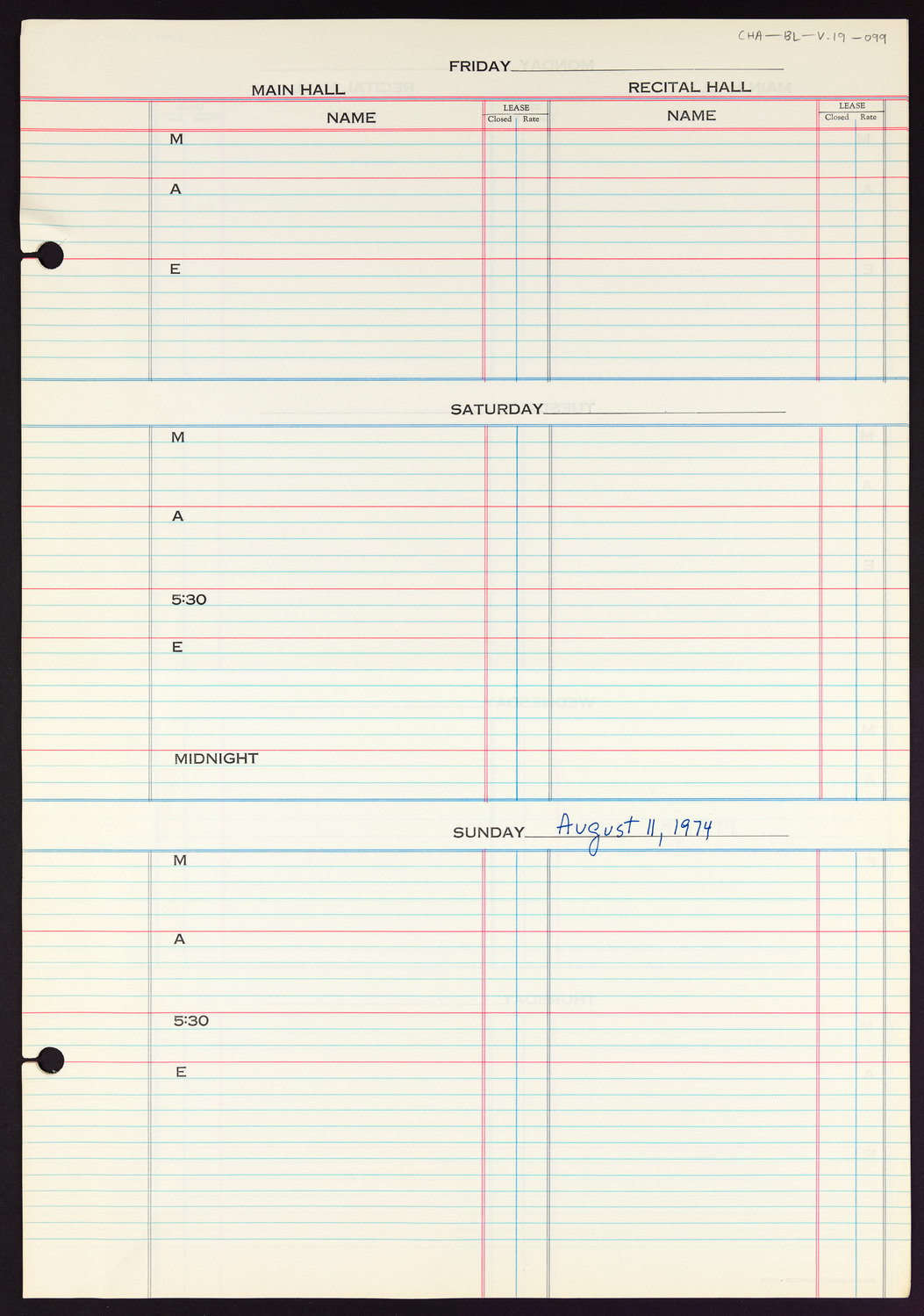 Carnegie Hall Booking Ledger, volume 19, page 99
