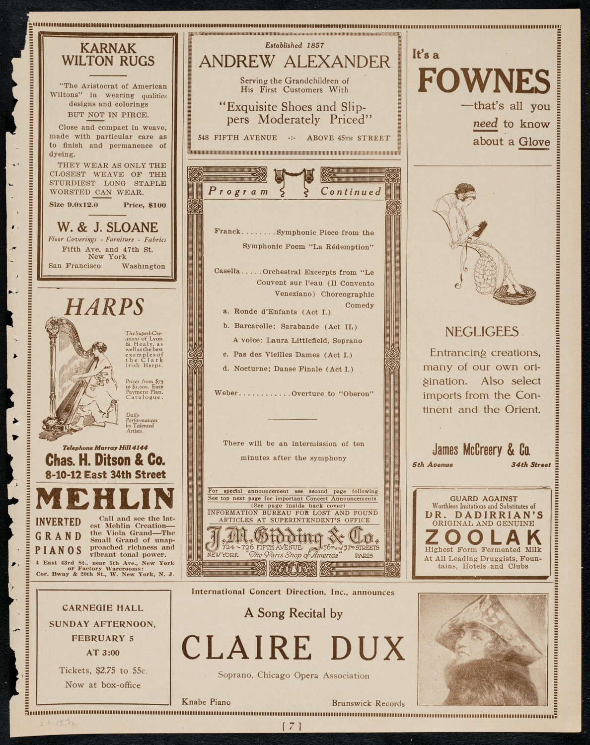 Boston Symphony Orchestra, February 2, 1922, program page 7