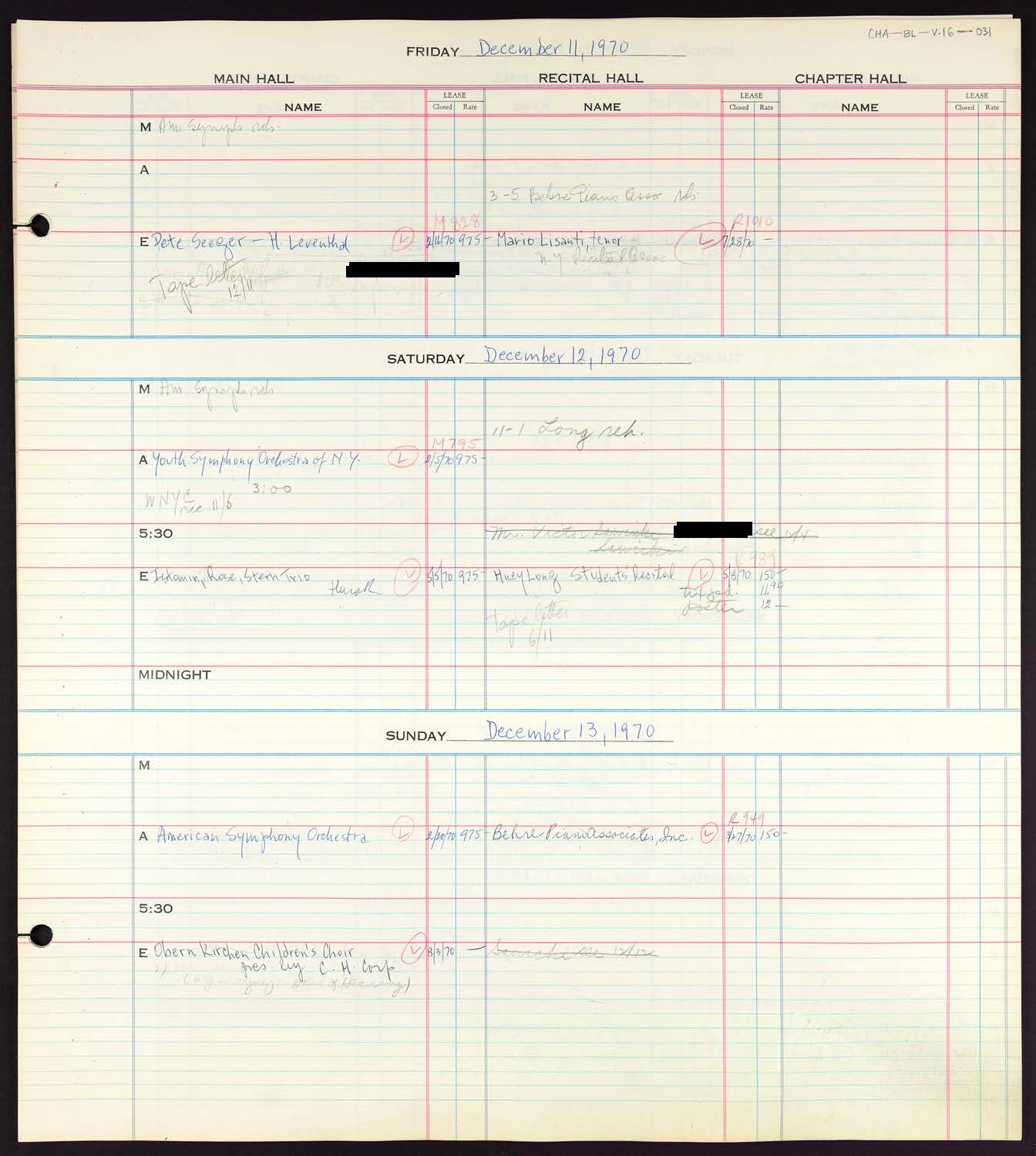 Carnegie Hall Booking Ledger, volume 16, page 31