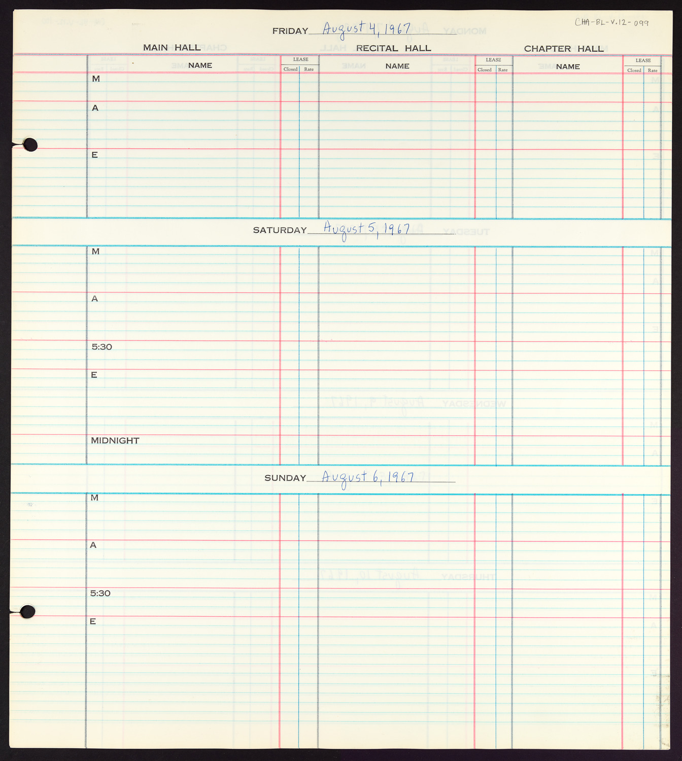 Carnegie Hall Booking Ledger, volume 12, page 99