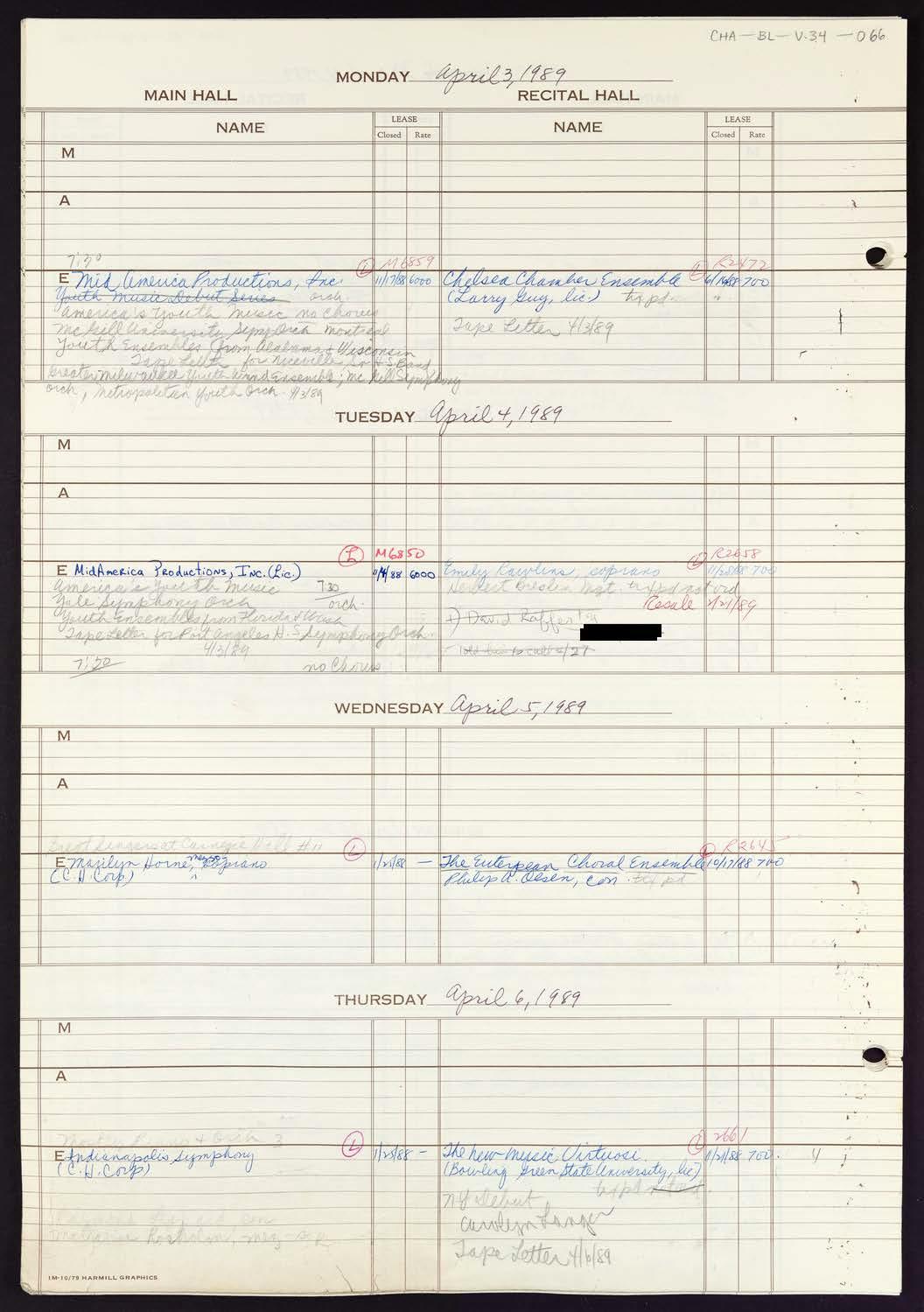 Carnegie Hall Booking Ledger, volume 34, page 66