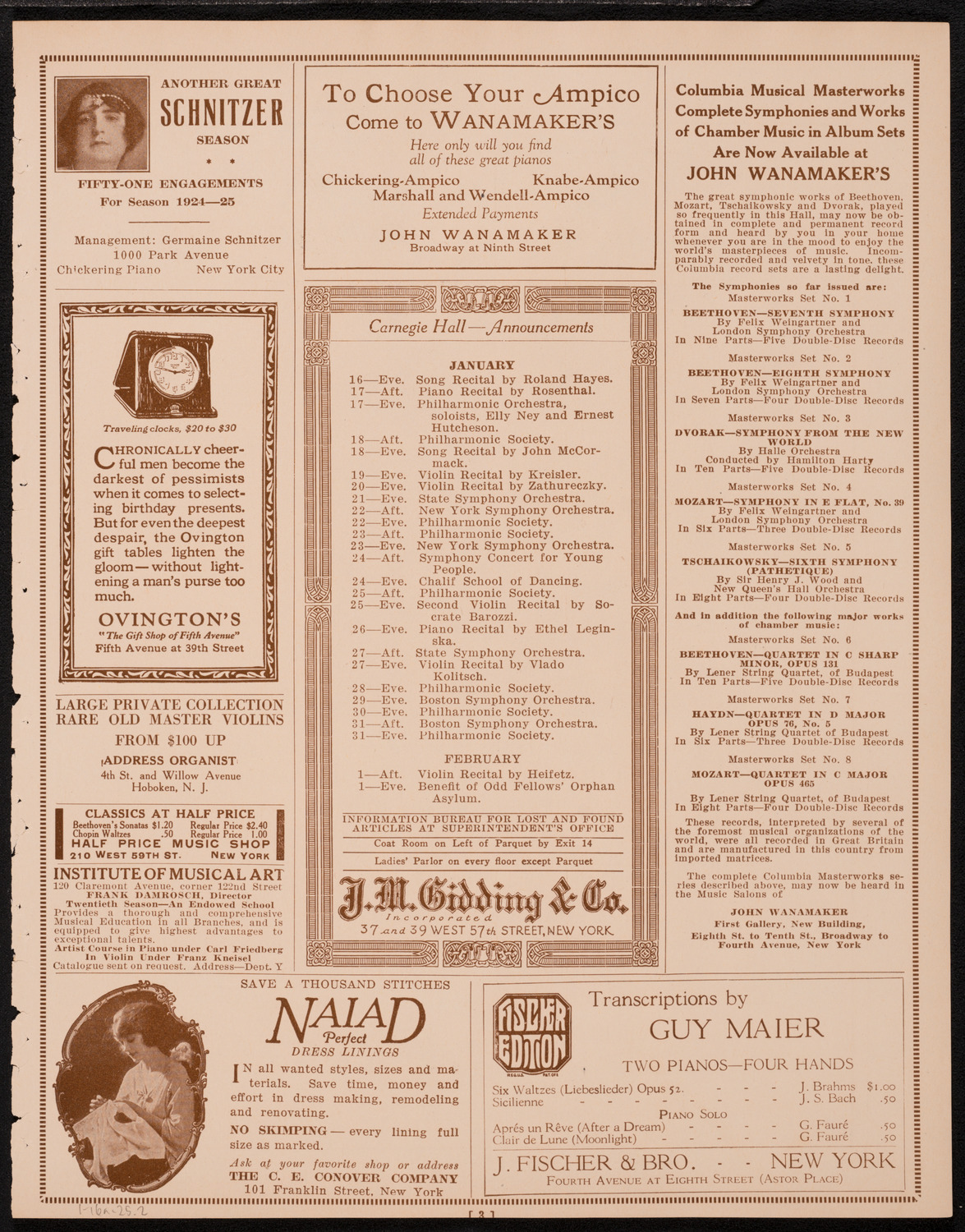 New York Philharmonic, January 16, 1925, program page 3