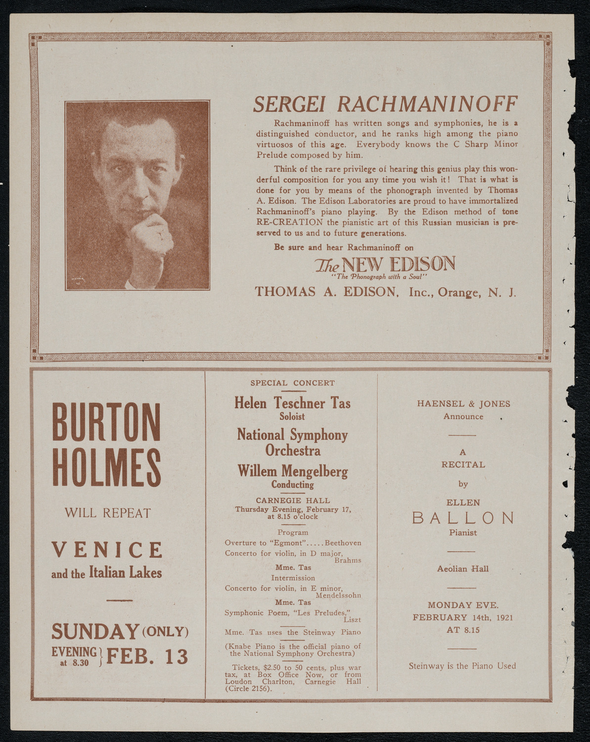 New York Philharmonic, February 10, 1921, program page 2