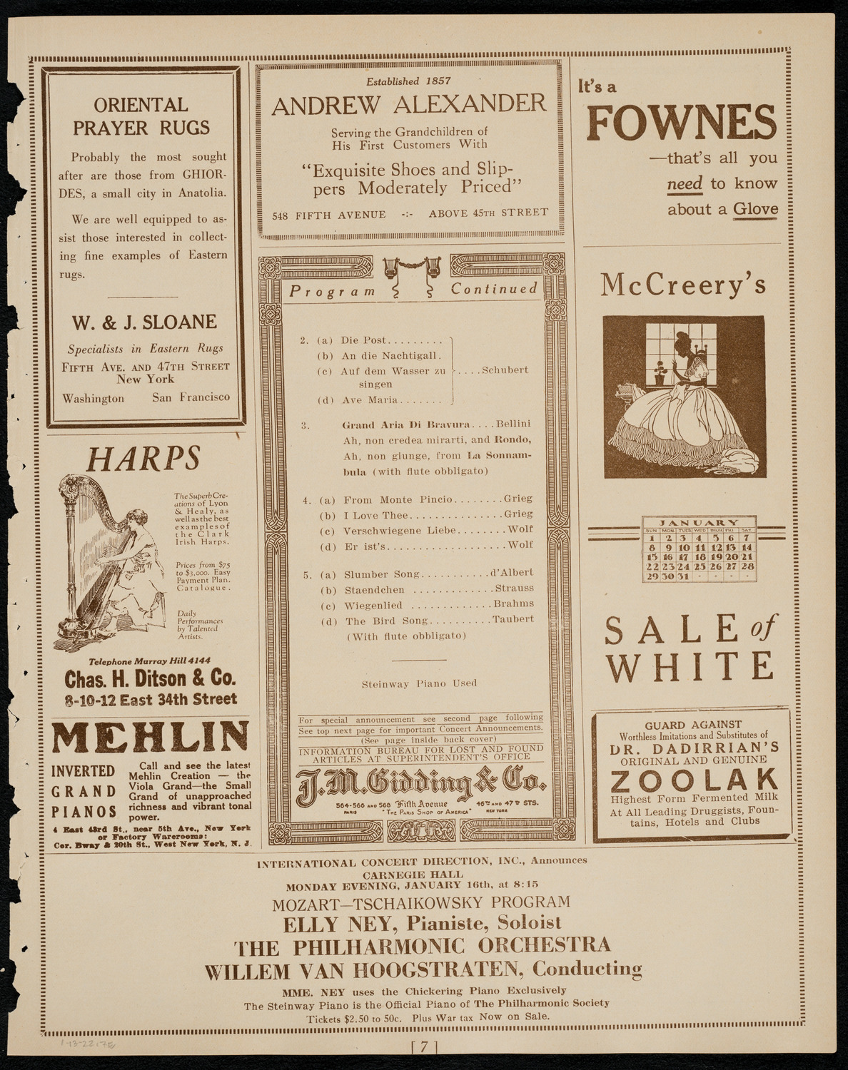 Frieda Hempel, Soprano, January 13, 1922, program page 7