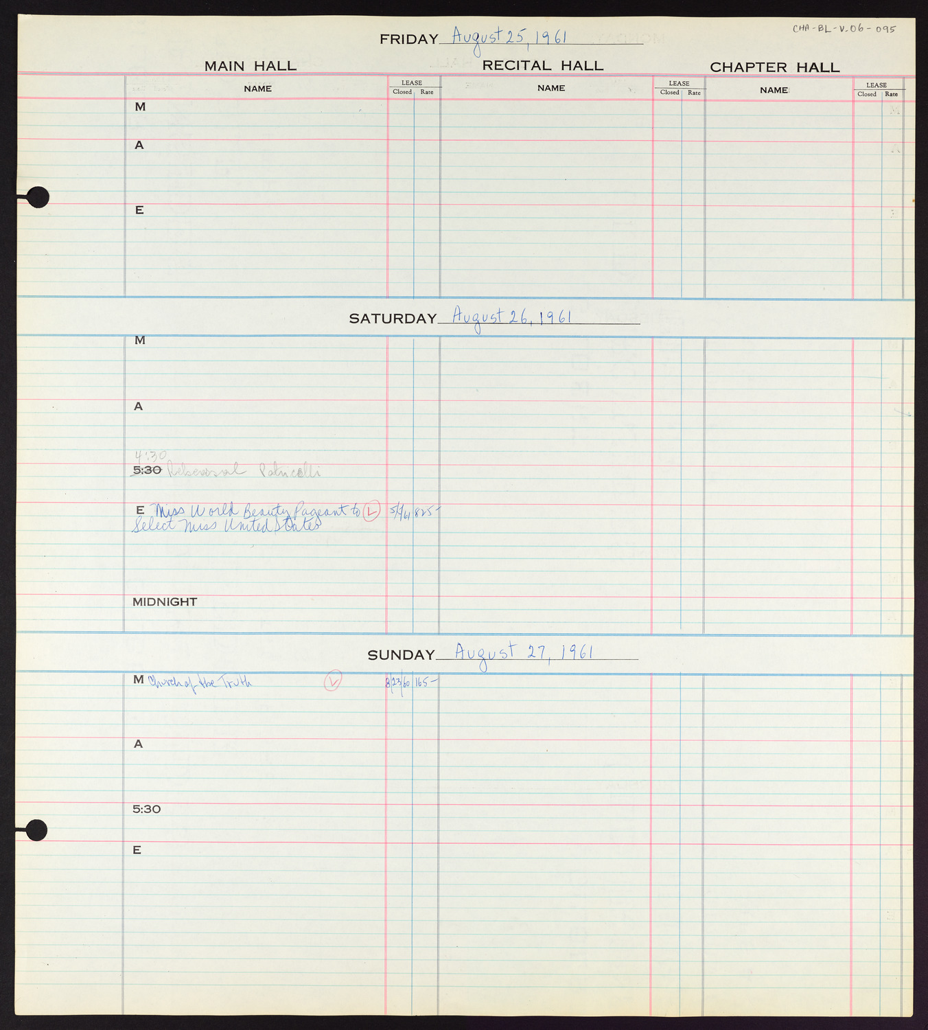 Carnegie Hall Booking Ledger, volume 6, page 95