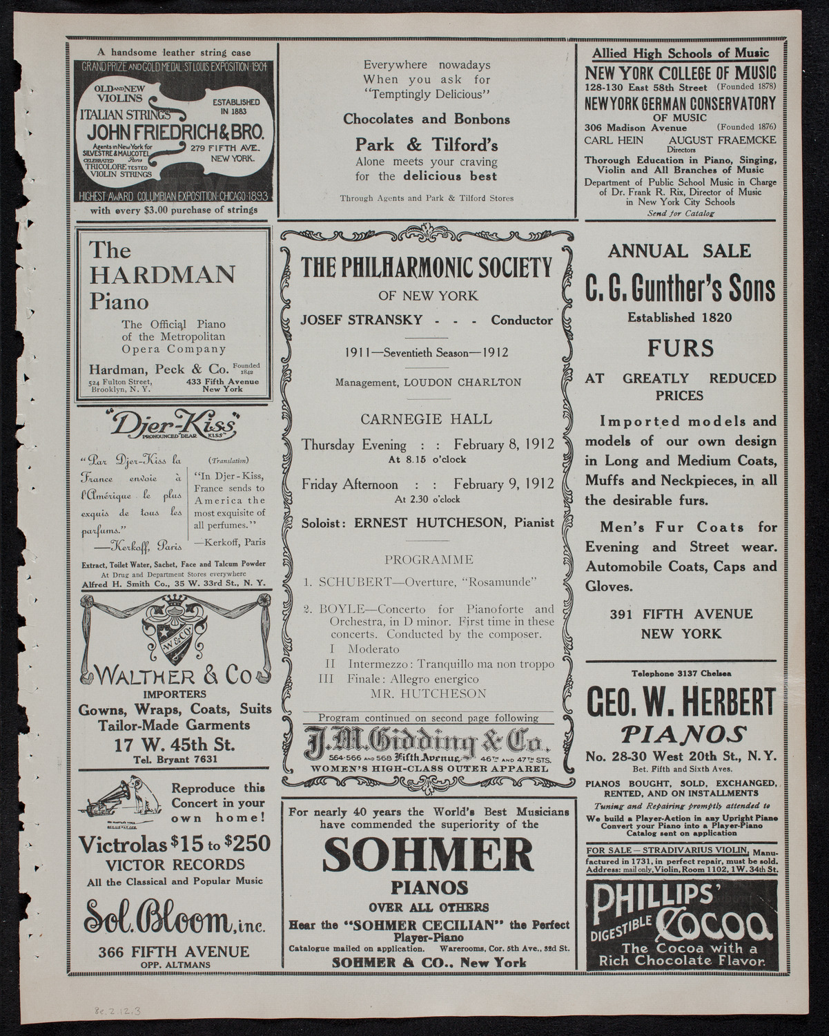 New York Philharmonic, February 8, 1912, program page 5