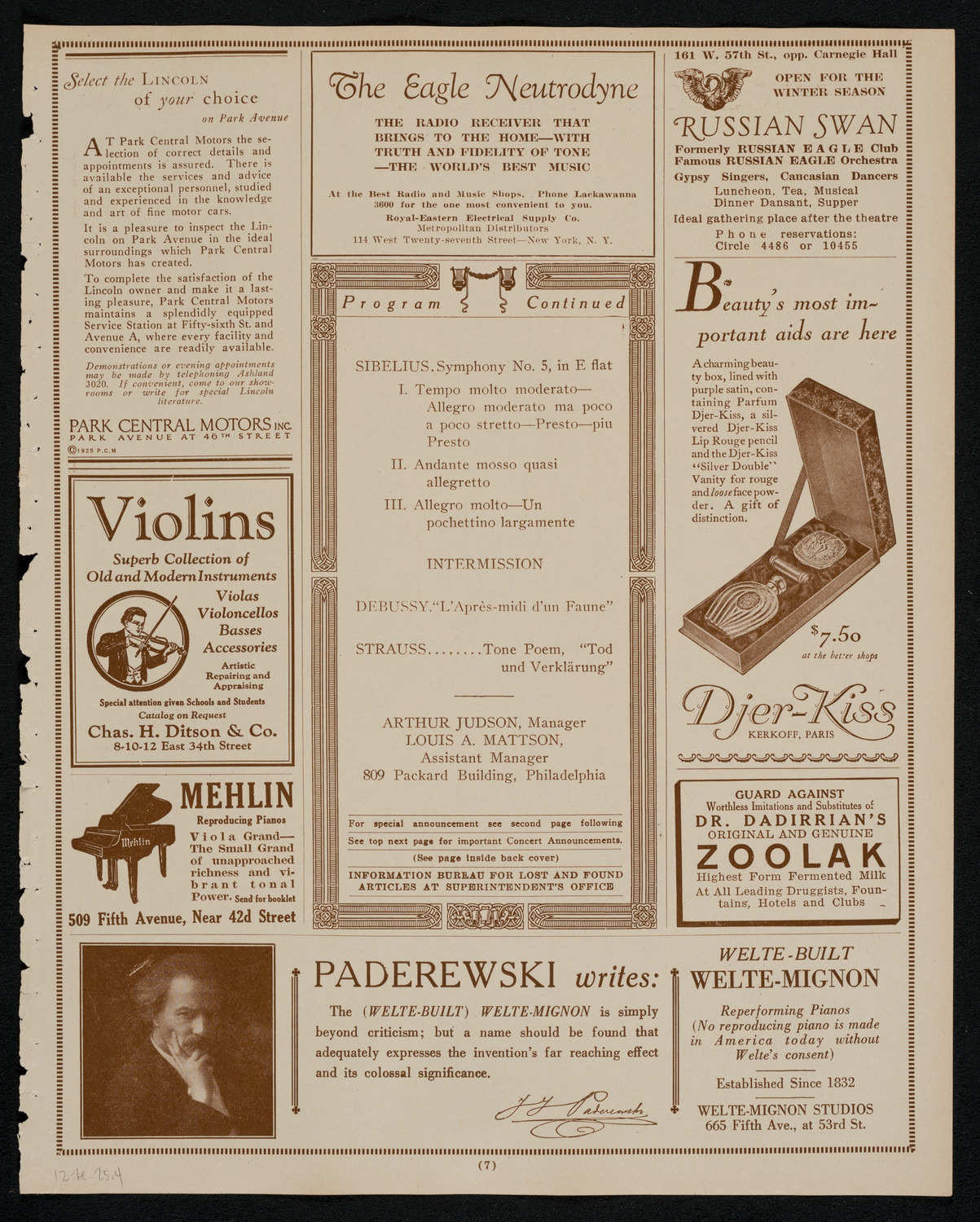 Philadelphia Orchestra, December 1, 1925, program page 7