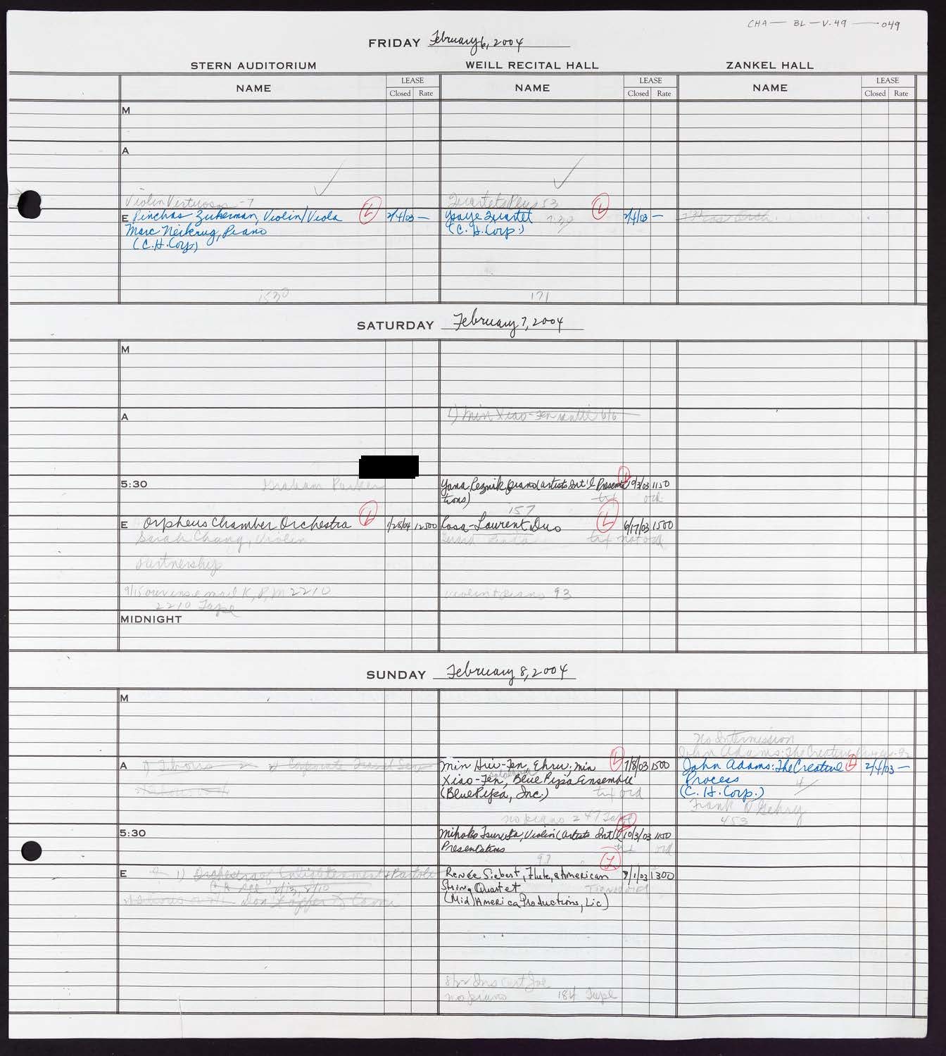 Carnegie Hall Booking Ledger, volume 49, page 49