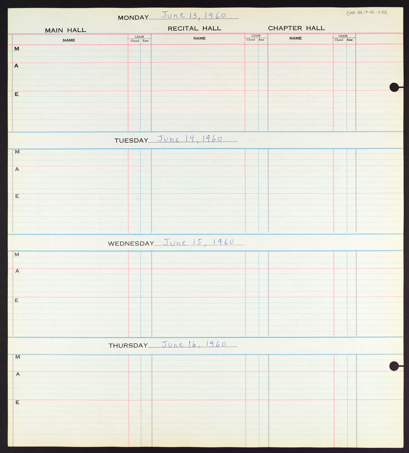 Carnegie Hall Booking Ledger, volume 5, page 78