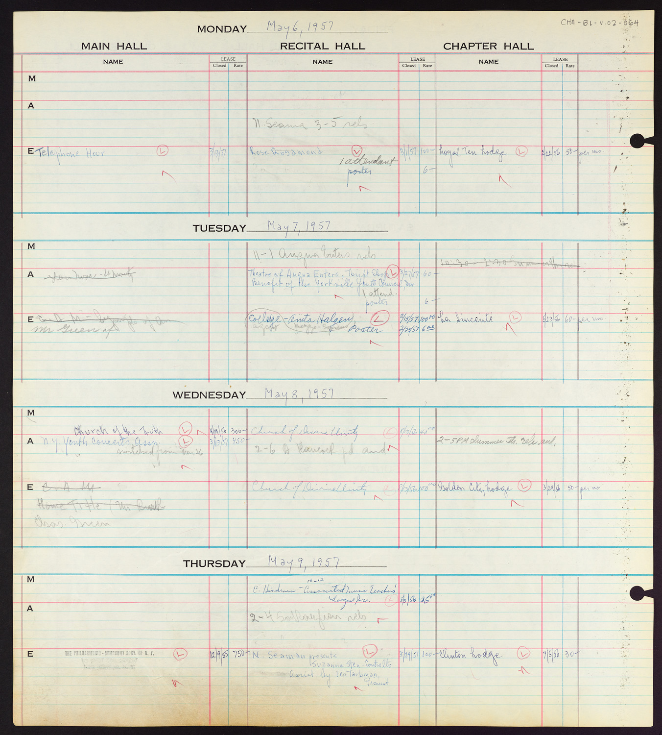 Carnegie Hall Booking Ledger, volume 2, page 64