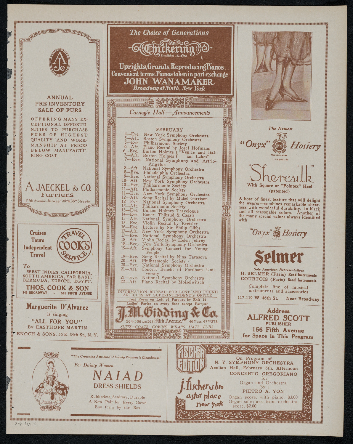 New York Philharmonic, February 4, 1921, program page 3