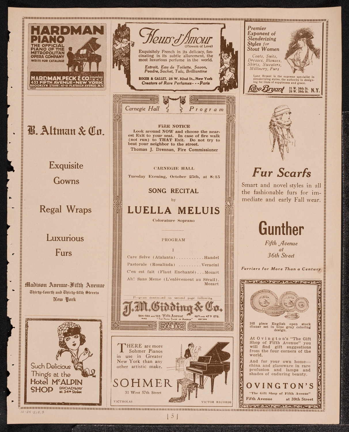 Luella Meluis, Soprano, October 25, 1921, program page 5