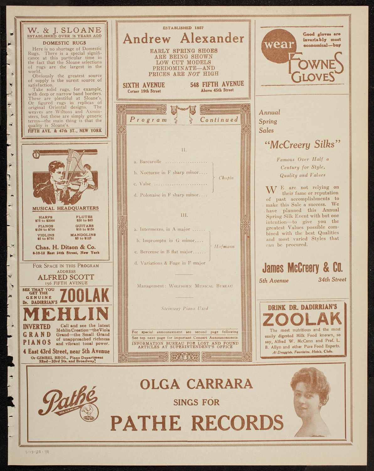 Josef Hofmann, Piano, March 13, 1920, program page 7