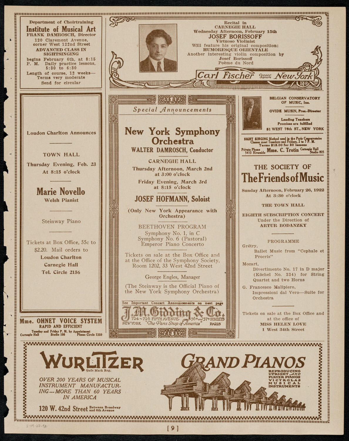 Jewish Ministers Cantors Association of America, February 19, 1922, program page 9