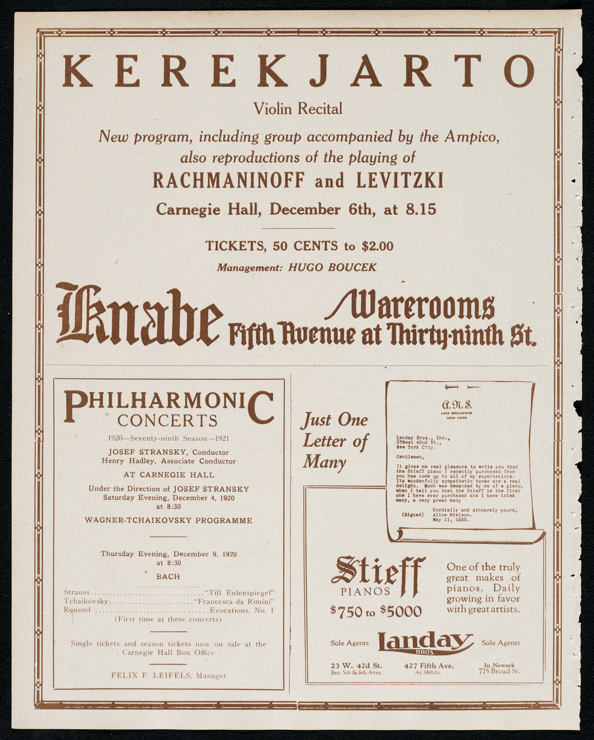 New York Philharmonic, December 3, 1920, program page 12