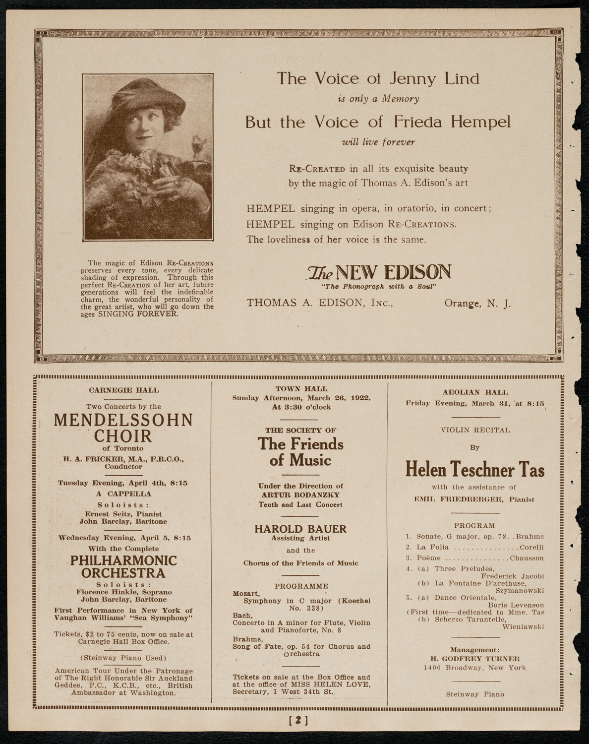 Erna Rubinstein, Violin, March 25, 1922, program page 2