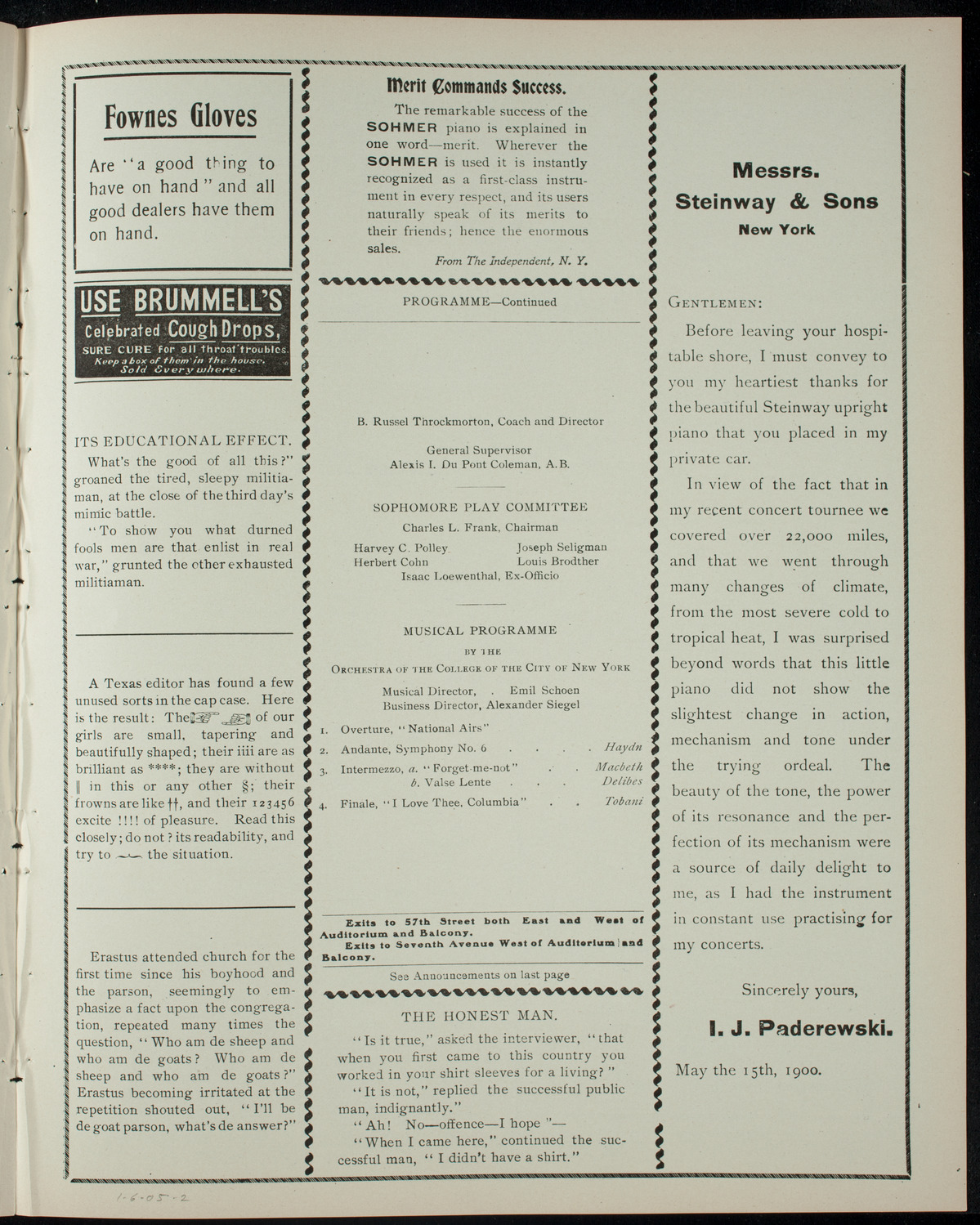 College of the City of New York Sophomore Play, January 6, 1905, program page 3