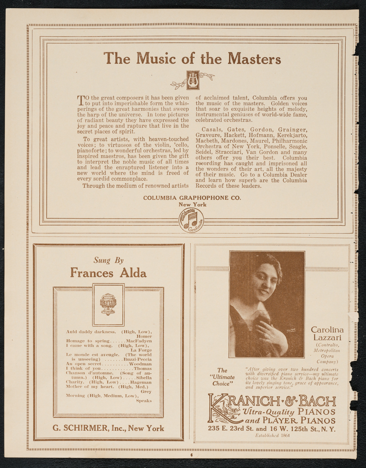 Frances Alda, Soprano, December 12, 1922, program page 6