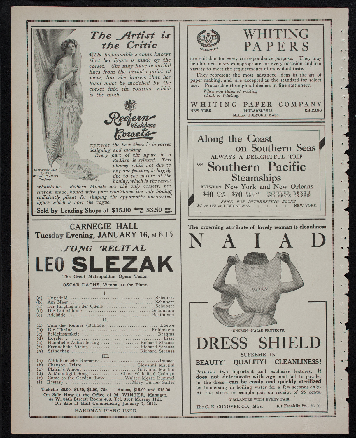 New Year's Concert, December 31, 1911, program page 2