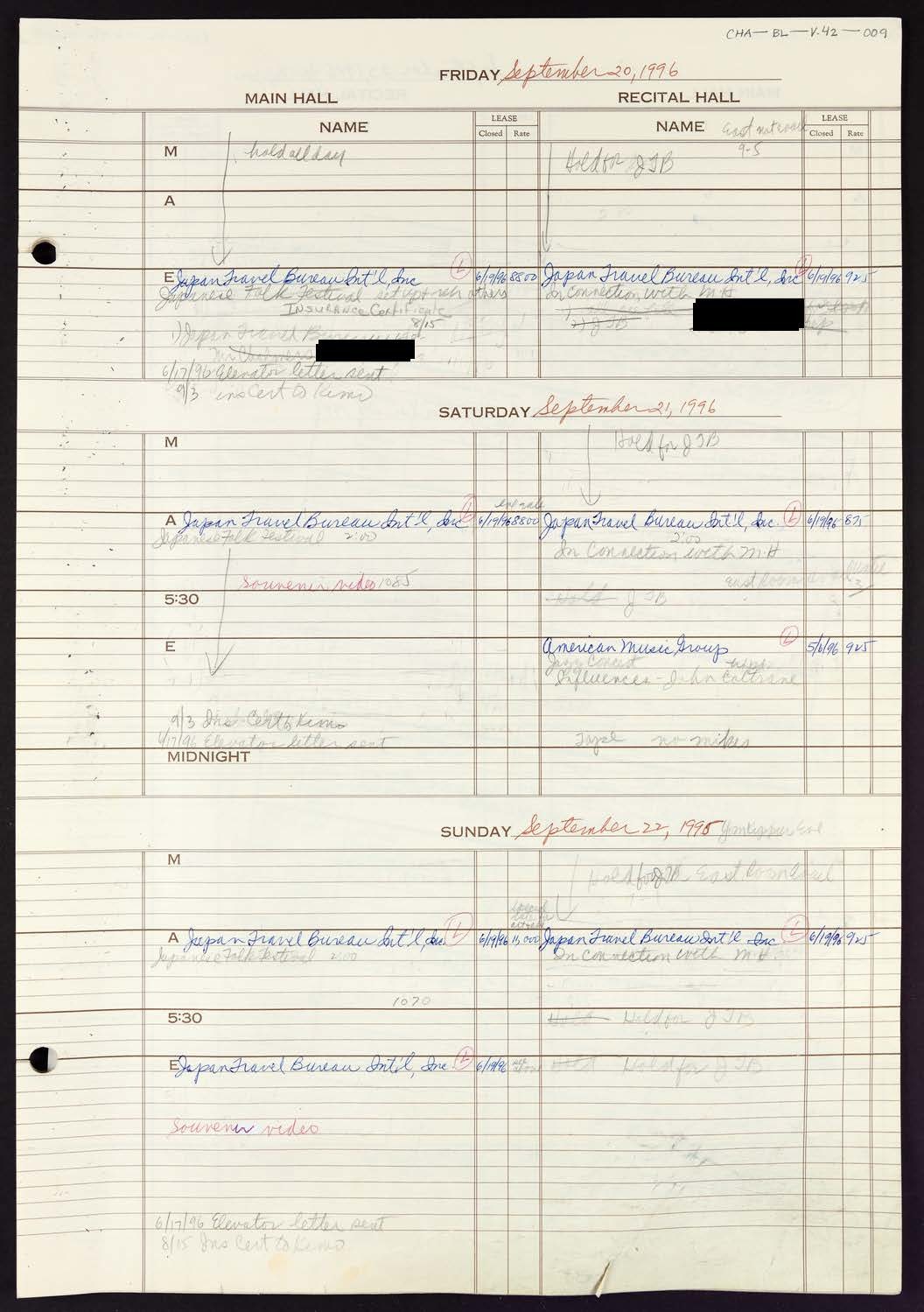 Carnegie Hall Booking Ledger, volume 42, page 9