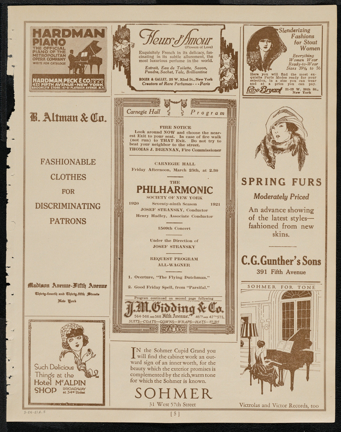 New York Philharmonic, March 25, 1921, program page 5