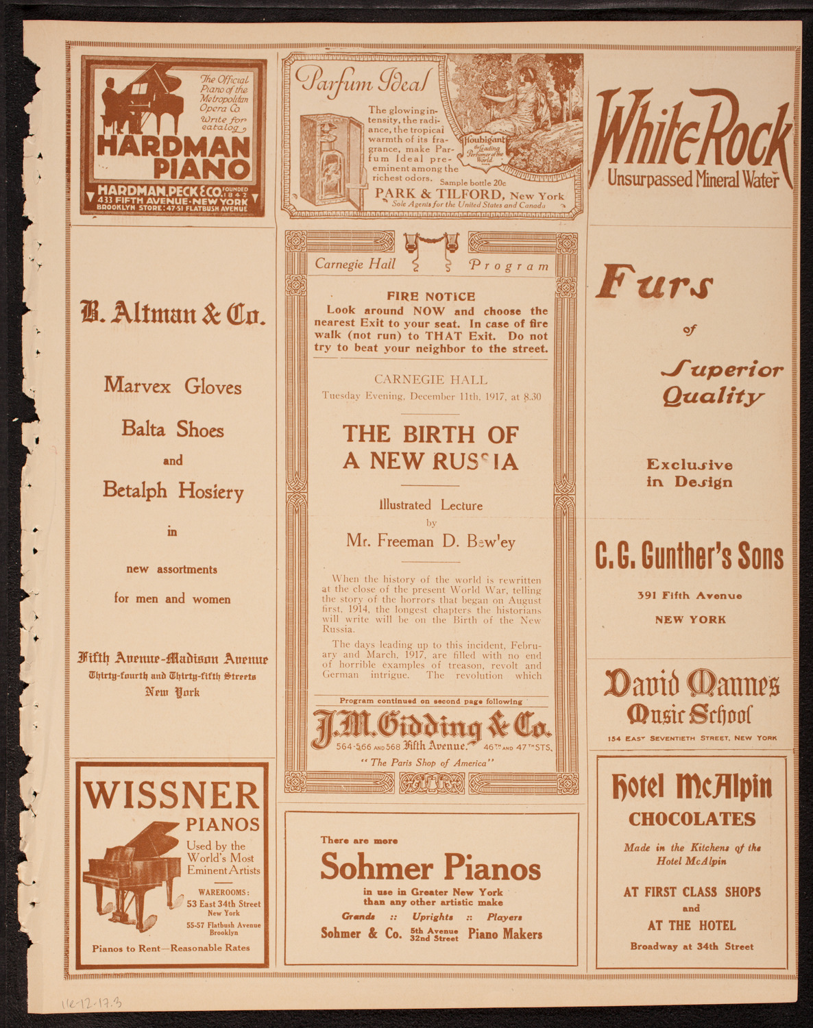 Lecture by Freeman D. Bewley, December 11, 1917, program page 5