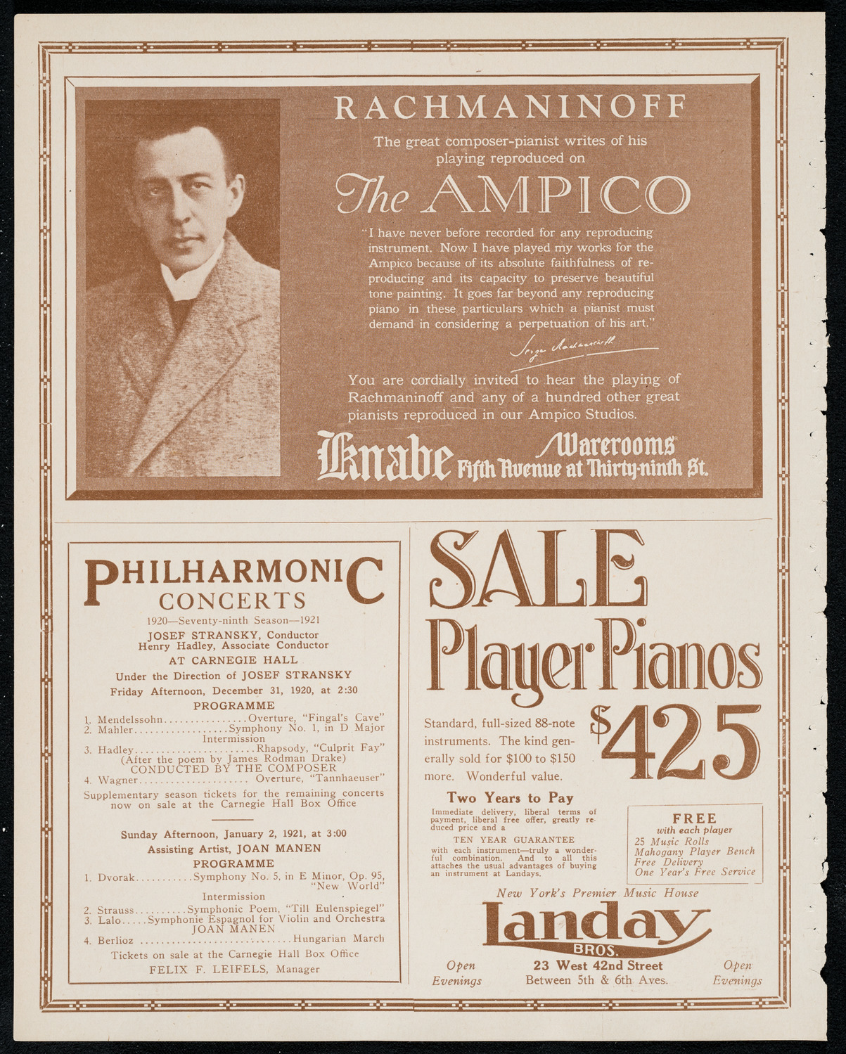Sergei Rachmaninoff, Piano, December 19, 1920, program page 12
