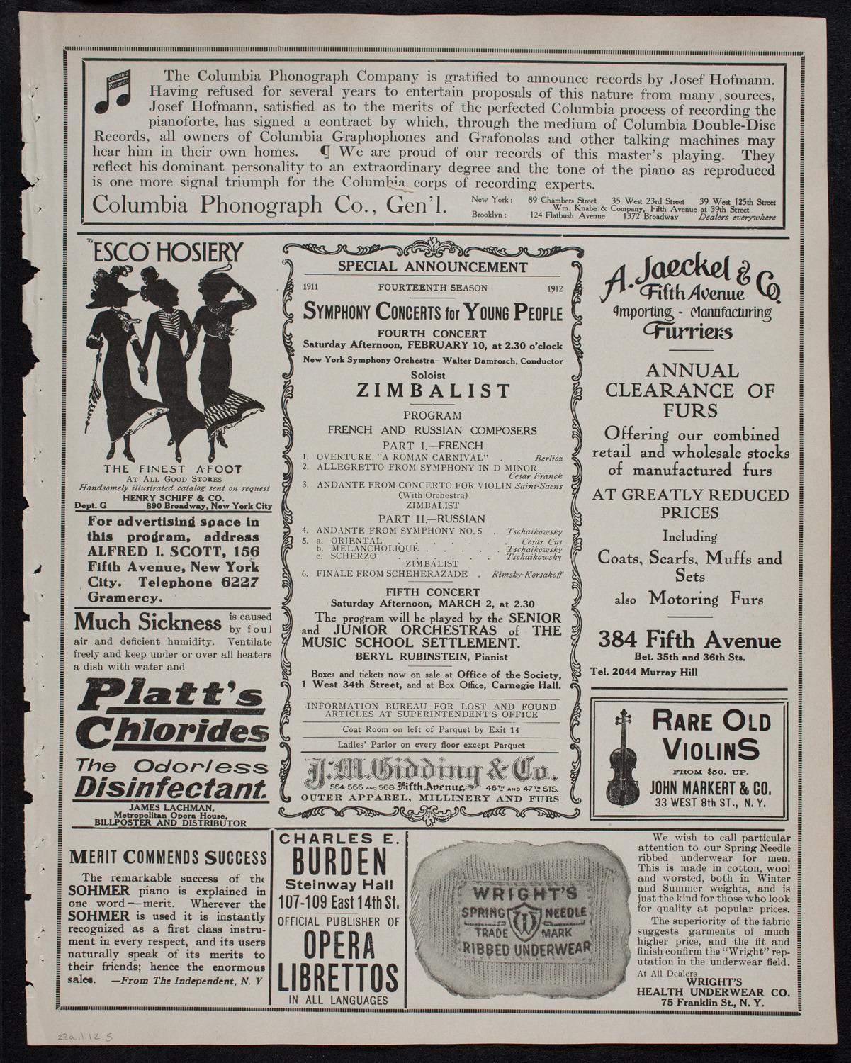 Russian Symphony Society of New York, January 28, 1912, program page 9