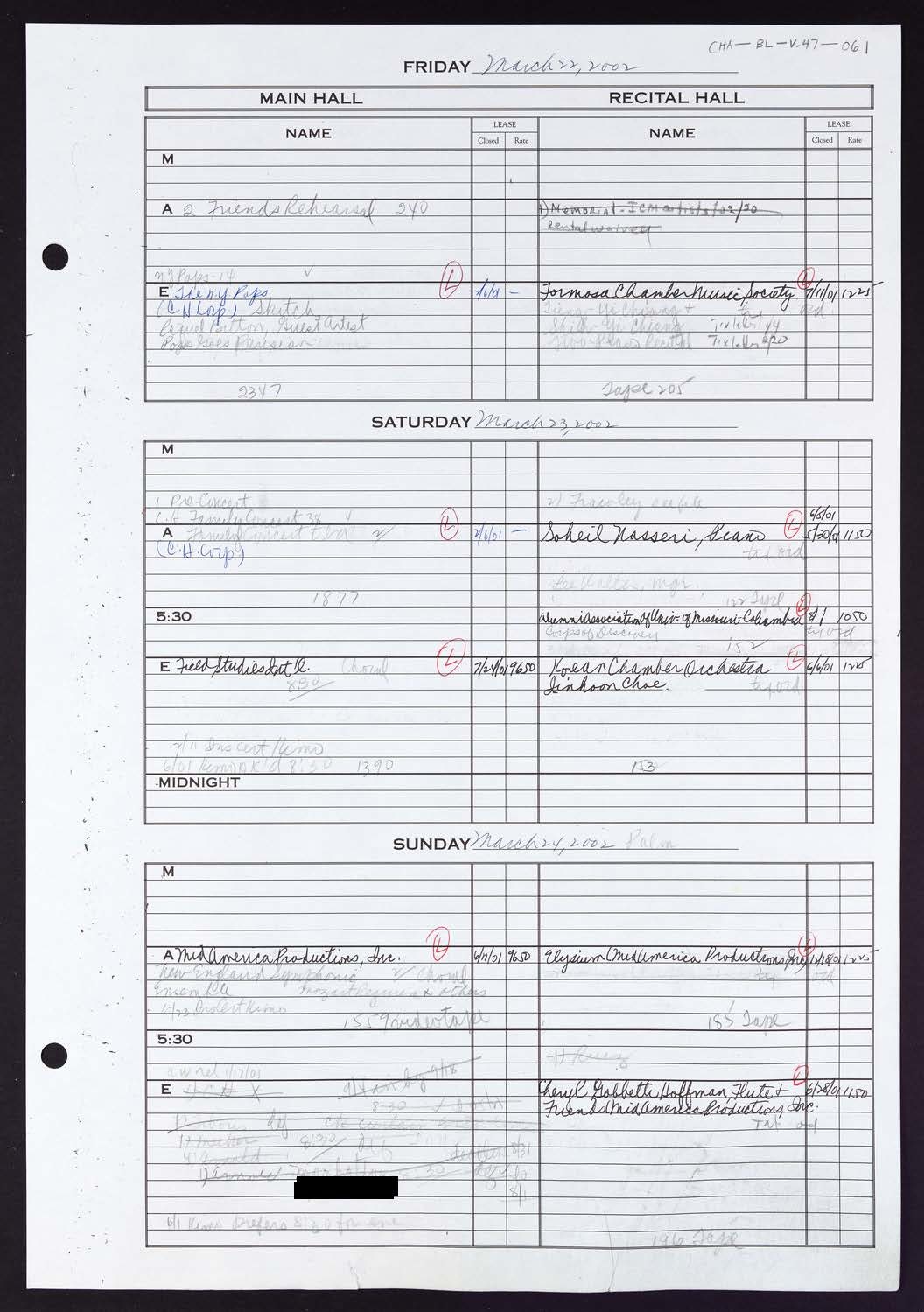 Carnegie Hall Booking Ledger, volume 47, page 61