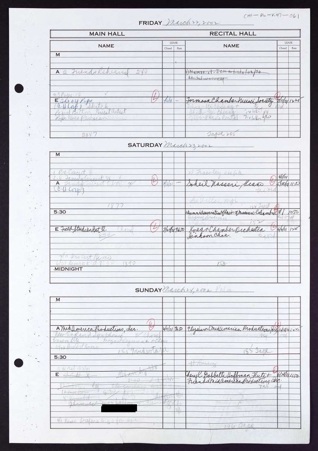 Carnegie Hall Booking Ledger, volume 47, page 61