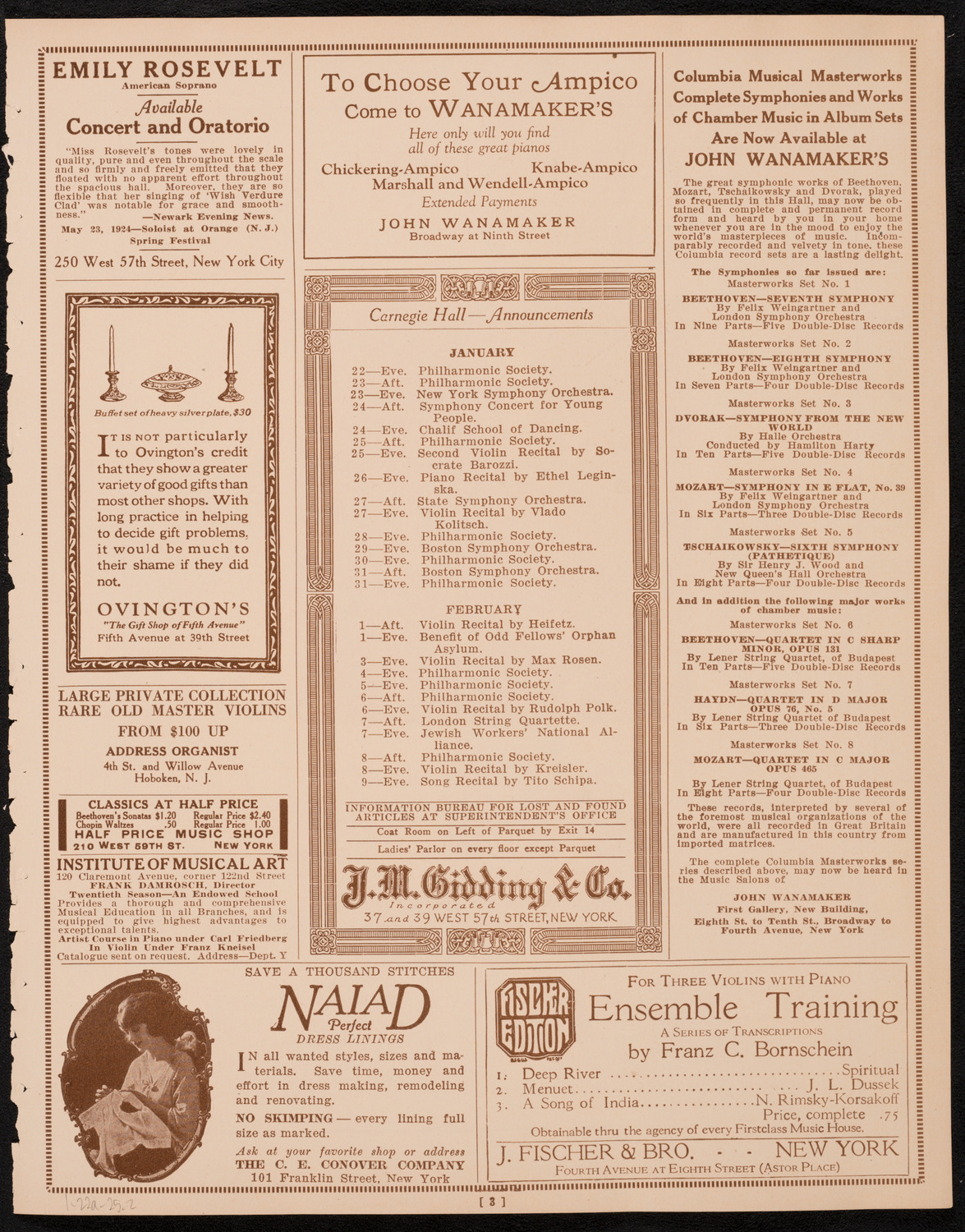 New York Symphony Orchestra, January 22, 1925, program page 3