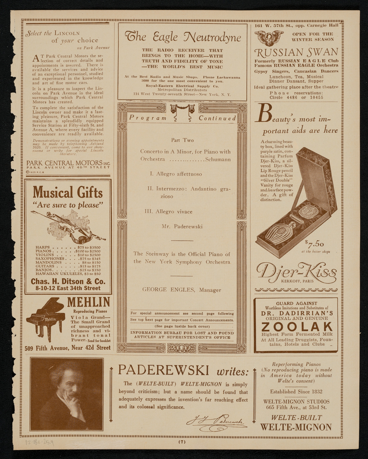 New York Symphony Orchestra, December 18, 1925, program page 7