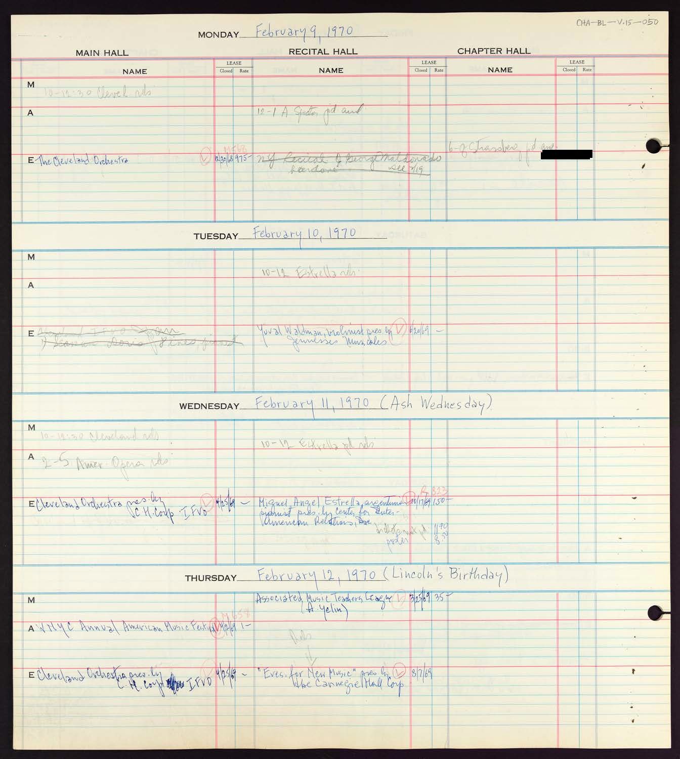 Carnegie Hall Booking Ledger, volume 15, page 50