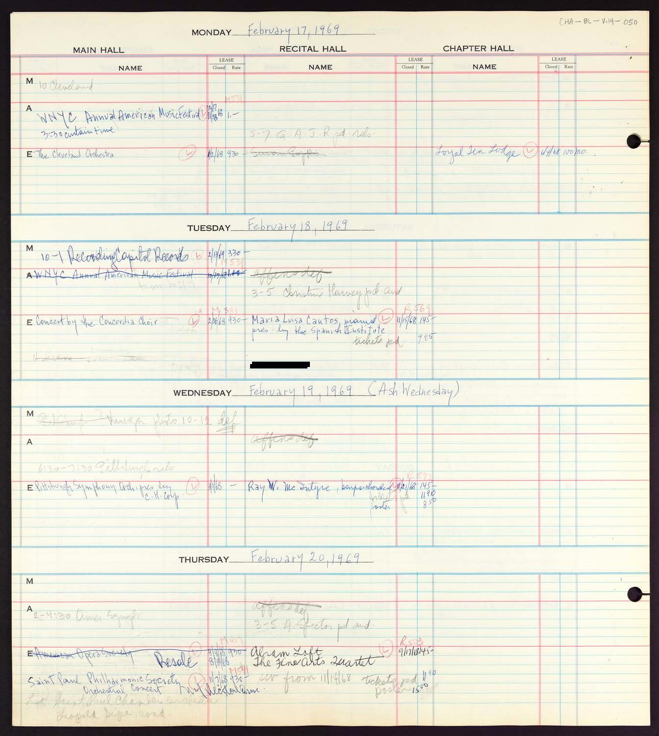 Carnegie Hall Booking Ledger, volume 14, page 50