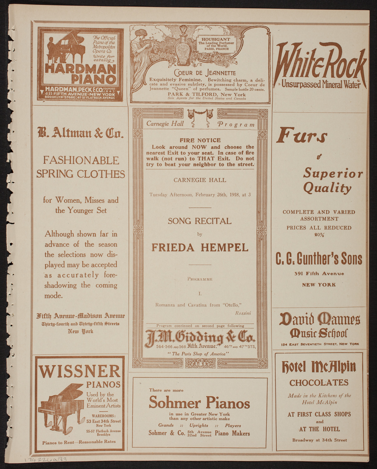 Frieda Hempel, Soprano, February 26, 1918, program page 5